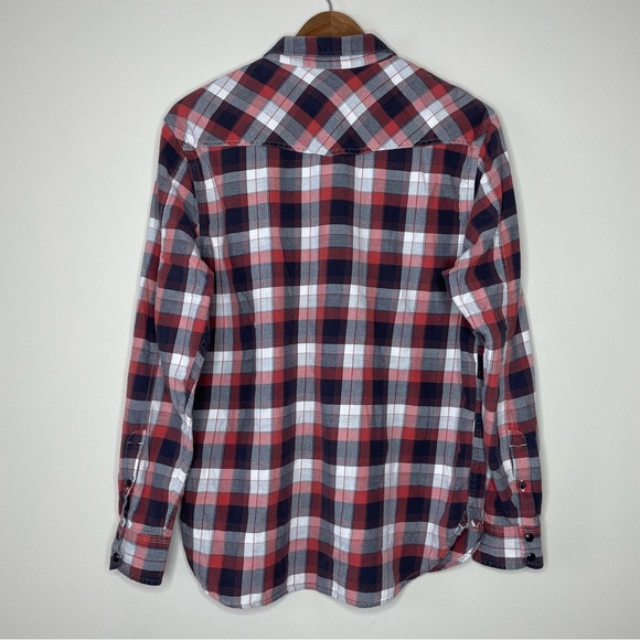 Lucky Brand Red and Gray Snap Front Checkered Shirt - Picture 5 of 6